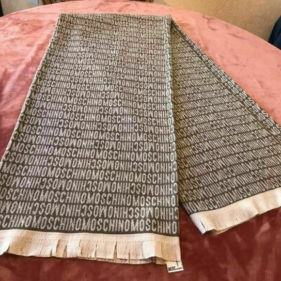 Moschino Logo Wool Scarf Shawl Women's Brown - Picture 7 of 10